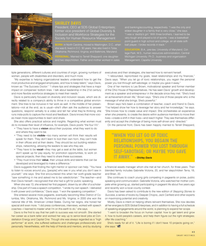 Page 3 JPG image. Smart Magazine cover Story on Dr. Shirley Davis